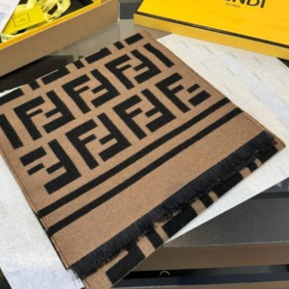 Fendi Black and Brown Logo Pattern Women's Scarf - With Original Box - Picture 3 of 5